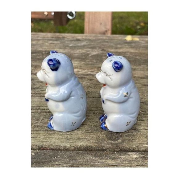 Vintage Salt & Pepper Mini Pigs Blue White - Picture 4 of 9